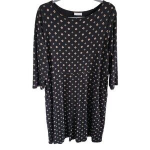 J.Jill Woman's Size L 3/4 Sleeve Tee Shirt Shift Dress with Pockets Geo Print